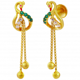 Extraordinary Peacock And Color Stones Gold Earrings