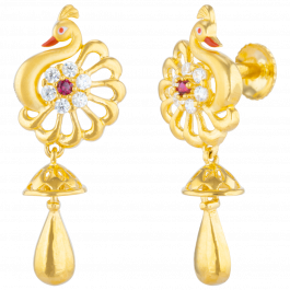 Fantastic Enamel Peacock And Floral Design Gold Earrings