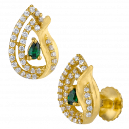 Enchanting Green Stone Paisley Gold Earrings