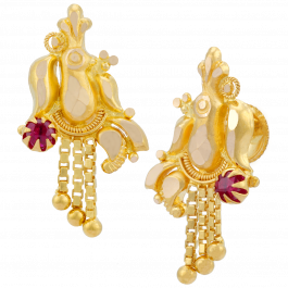 Opulent Single Stone Peacock Gold Earrings