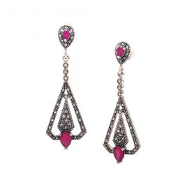 Hanging Tower with Colorful Stud Silver Earrings