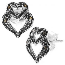 Oxidized Couple Hearts Silver Earrings