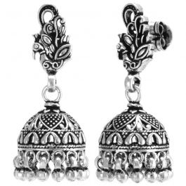 Oxidized Traditional Peacock Silver Earrings