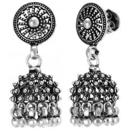 Traditional Oxidized Beads Jhumka Silver Earrings