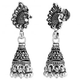 Traditional Oxidized Peacock Jhumka Silver Earrings