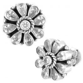 Delicate White Stone Floral Stud Silver Earrings