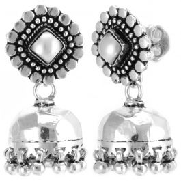 Stunning Hammered Jhumka Silver Earrings