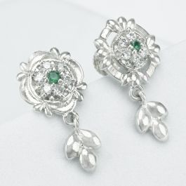 Gleaming Floral Green Stone Silver Earrings