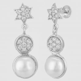 Stunning Bright Star with Pearl Silver Earrings