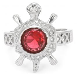 Solid Red Stone Design Silver Ring