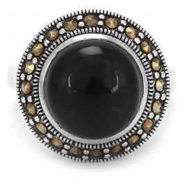 Crown Collection with Black Stone Silver Ring
