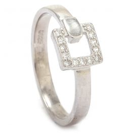 Geometrical Shape with Sparkling Stone Silver Ring