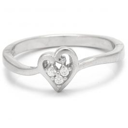 Sparkling Stone with Heartine Design Silver Ring