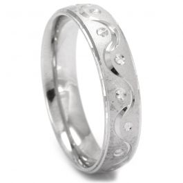 Adorable Curve Design with Dotted Engraved Silver Ring