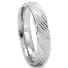 Modish Dual Finish with Cross Lines Engraving Silver Ring