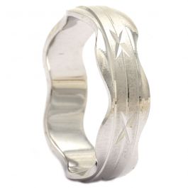 Wave Design with X engraving Shaped Silver Ring
