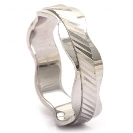 Wonderful Wave Design with Parallel Lines Silver Ring