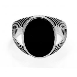 Awesome Oval Designed with Black Enamel Silver Rings