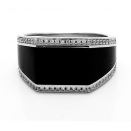 Black Enameled with Sparkling Stone Silver Rings