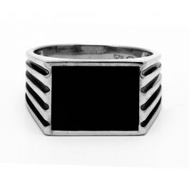 Gorgeous Black Enamel Broad Design Silver Rings