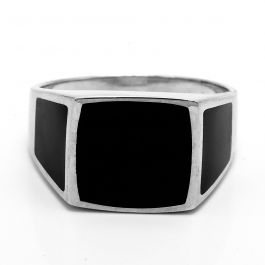 Beautiful Black Enamel with Geometrical Dial Silver Rings