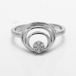 Three Row Circle with Floral Stone Silver Rings
