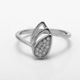 Lovely Leaf Design with Sparkling Stone Silver Rings