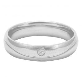 Single Stone Studded Wave Band Silver Ring