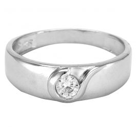 Admirable Curve Band Single Stone Silver Ring