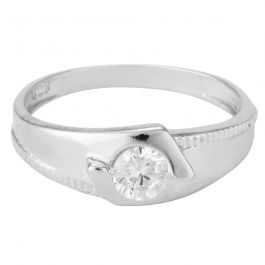 Delighted Single Stone Mens Band Silver Ring