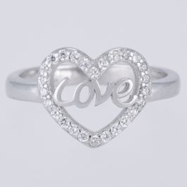 Romantic White Stones Studded Heart Silver Ring