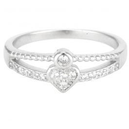 Dazzling Heart And Dot Silver Ring