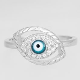 Whimsy Matte Finish Evil Eye Silver Rings