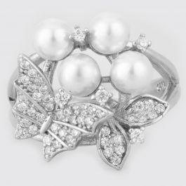 Lovely Pearl Floral with Butterfly Silver Rings