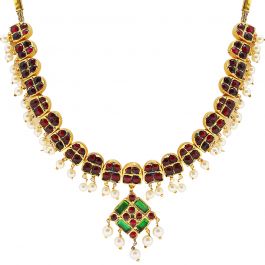 Natya Collection Kemp Stones With Pearl Beads Silver Necklace