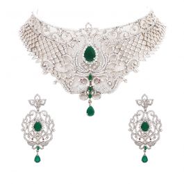 Precious Peacock Design Choker Silver Necklace