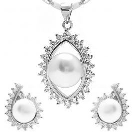 Dazzling Stones With Pearl Silver Pendant And Earrings