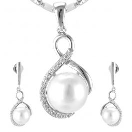 Elegant Knot Shape Floral Pearl Silver Pendant And Earrings