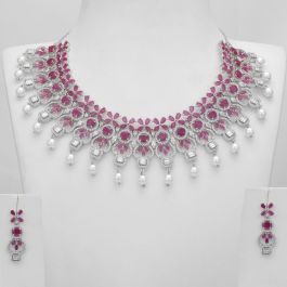 Gorgeous Pink Floral Silver Necklaces