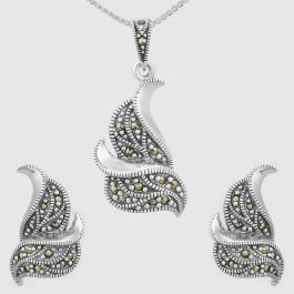 Enchanting Double Fresh Leaf Silver Pendants and Earrings 