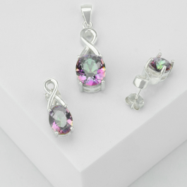 Multicolour Infinity Design Silver Pendants with Earrings Set