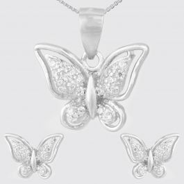 Stylish Lovely Butterfly Silver Pendants with Earrings