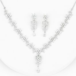Swril Floral Stone Silver Necklaces with Earrings