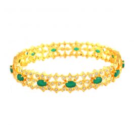 Gold Polish with Colorful Green Stone Silver Bangles
