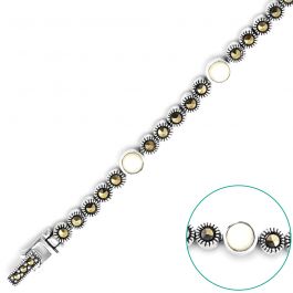 Marvelous Pearl Link Round Shape Silver Bracelet