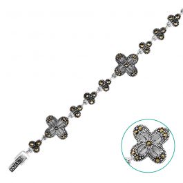 Stunning Beauty Floral Marcosite Link Silver Bracelet