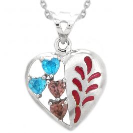 Heartine Shape with Color Stone Silver Pendant