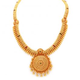 Gold Polished with Hanging Ball Mid Haram Silver Necklace