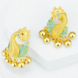 Beautiful Peacock with Beads Silver Earrings