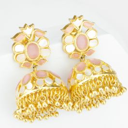 Pretty Pink Stone Jhumkas Silver Earrings